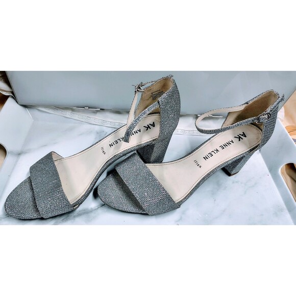 Ann Taylor Katrina Silver Shimmer Block Sandal Heels Sparkle G;itter Shine Shoe - Picture 10 of 15